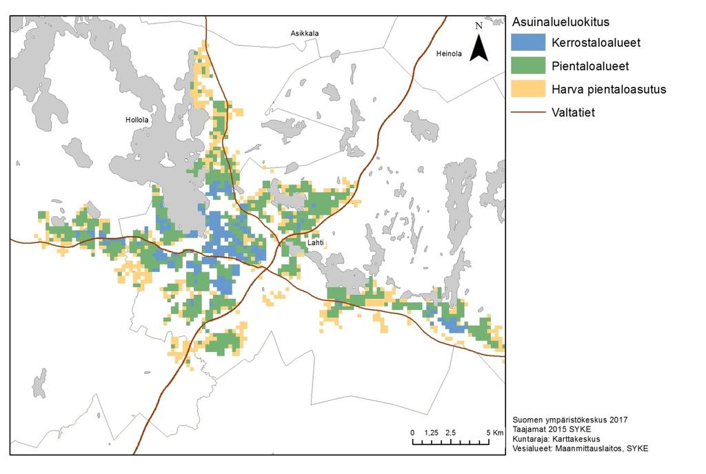 Asuinaluetyyppi Asuinalueet ovat SYKEn paikkatietopohjainen aluerajaus.
