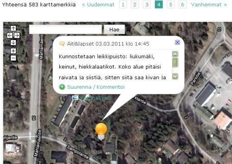 Palautteen määrä yllätti Palautetta tuli erittäin paljon, 583 karttamerkkiä ja 680 kommenttia kahdessa kuukaudessa Palaute oli asiallista ja positiivissävytteistä Asukkaiden aitoja arkisia näkemyksiä