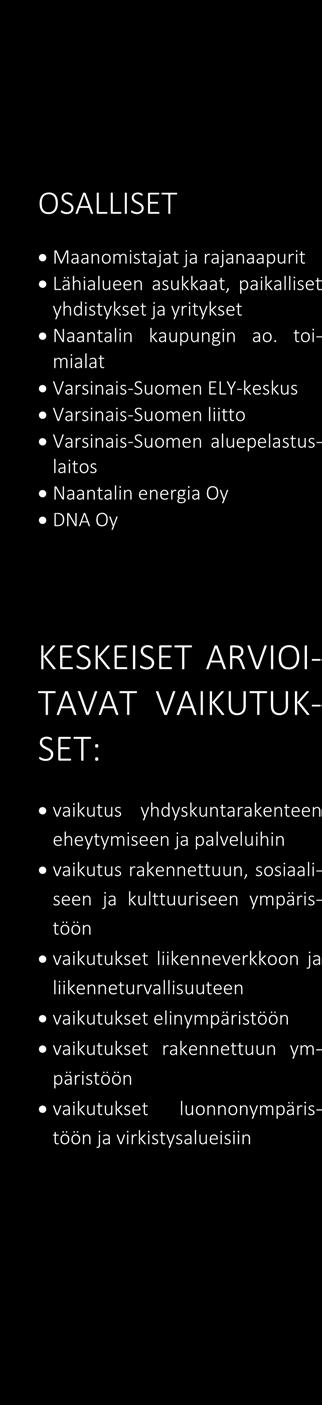 Ympäristövirasto maankäyttöosasto kaavoitus sivu 6/8 Taustaselvitykset Aluetta koskevia taustaselvityksiä ovat seuraavat: - Manner-Naantalin osayleiskaavaa varten laaditut perusselvitykset OSALLISET