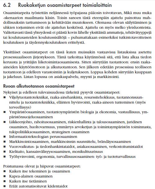 Ruokaketjun osaamistarpeet toimialoittain