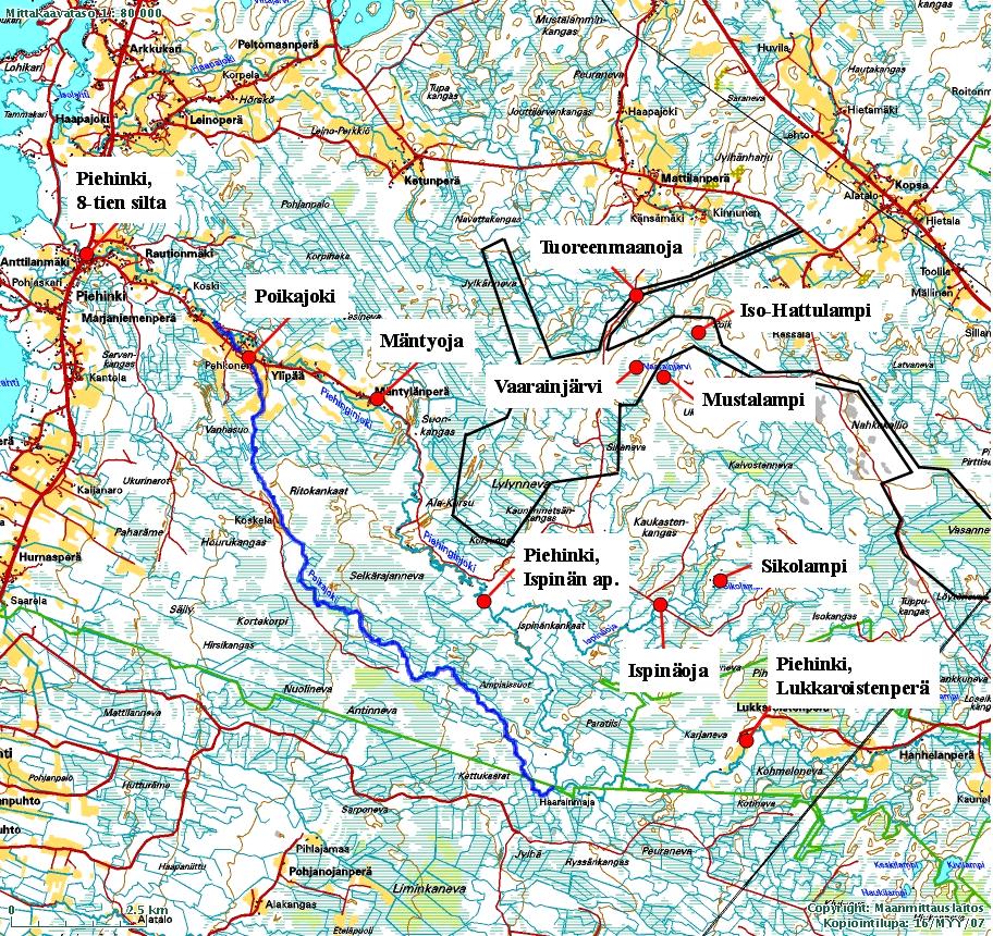 71 Nordic Mines AB Vesistöjen vedenlaadun perustilan kartoituksessa aikaisempaa vedenlaatuaineistoa täydennettiin vuodenaikaisen vaihtelun saavuttamiseksi ja analysoitujen tekijöiden määrän