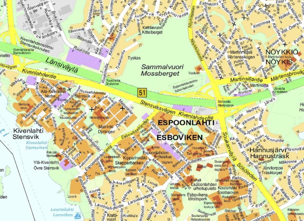 7 (14) länsipuolella. Kohteen osoite on Tyskaksenkaari 3, 02300 Espoo. Rakennuspaikka on kaupungin omistuksessa ja hallinnassa.tonttia ei ole vielä muodostettu. Kuva 2.