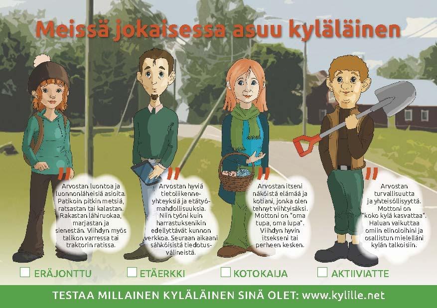 Tämän tutkimuksen ideoimana lähdimme pilke silmäkulmassa suunnittelemaan kylätestiä, sillä kaikkihan me asumme jollakin kylällä, Kylillehankkeen vetäjä Tuija Takamäki kertoo.
