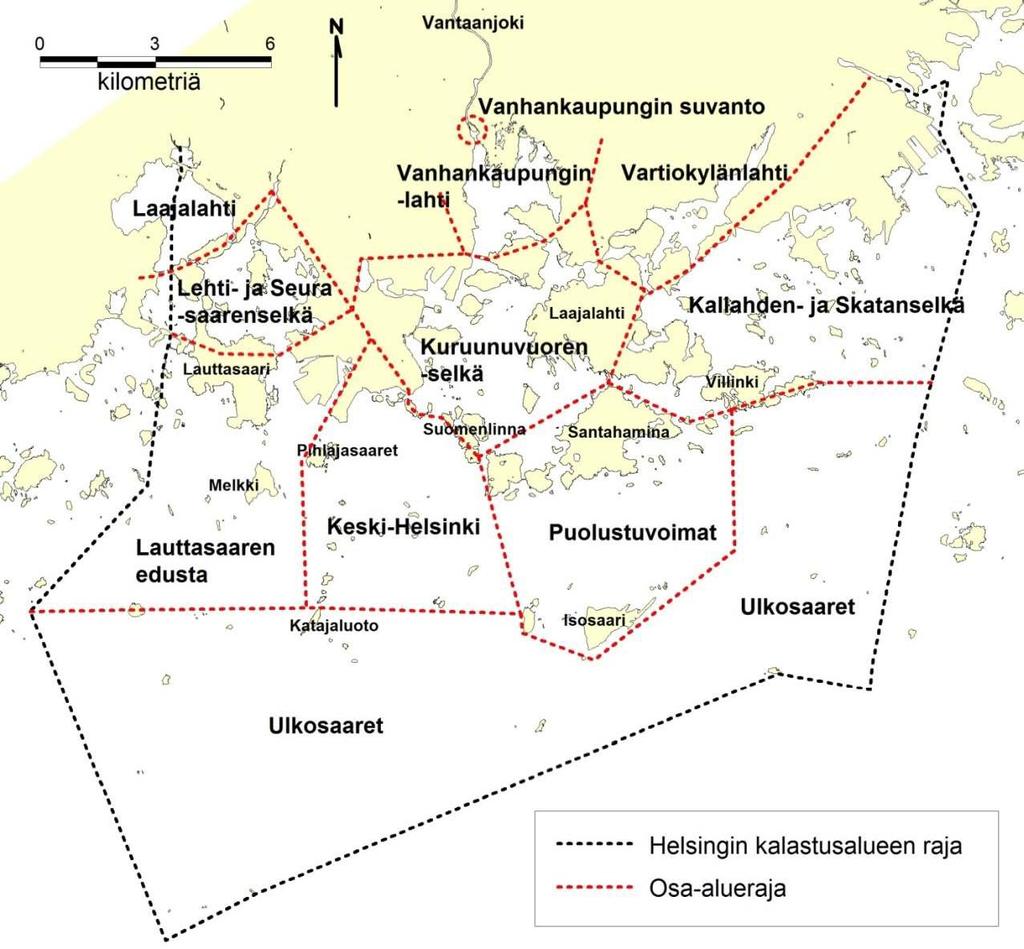 Kuva 18. Helsingin edustan merialueen kalastusaluejako (Peltonen 2008). 5.