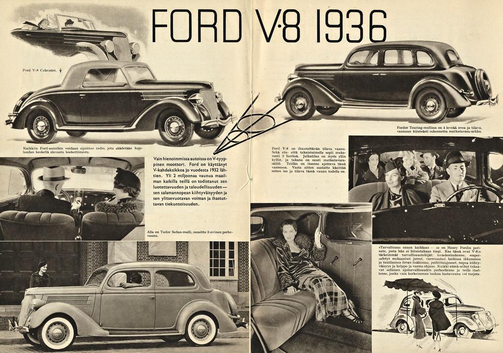 FORD V81336 Ford V-X Cabnolet Fordor Touring-mallissa on 4 leveää ovea ja tilava, vaunuun kiinteästi rakennettu matkatavara-arkku Kaikkiin Ford-autoihin voidaan sijoittaa radio, jota säädetään