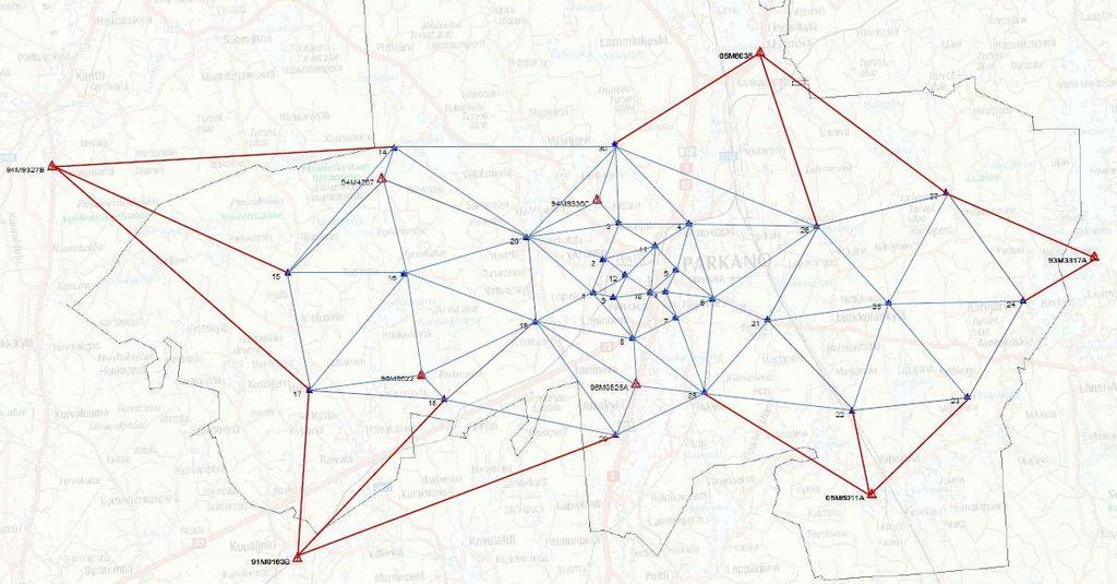 Parkanon pohjoisosan verkon mitattavien paikallisten uusien sekä EUREF lähtöpisteiden määrät ovat seuraavanlaiset: 5 kpl valtakunnallisia 2.lk EUREF lähtöpisteitä 4 kpl valtakunnallisia 1. - 2.