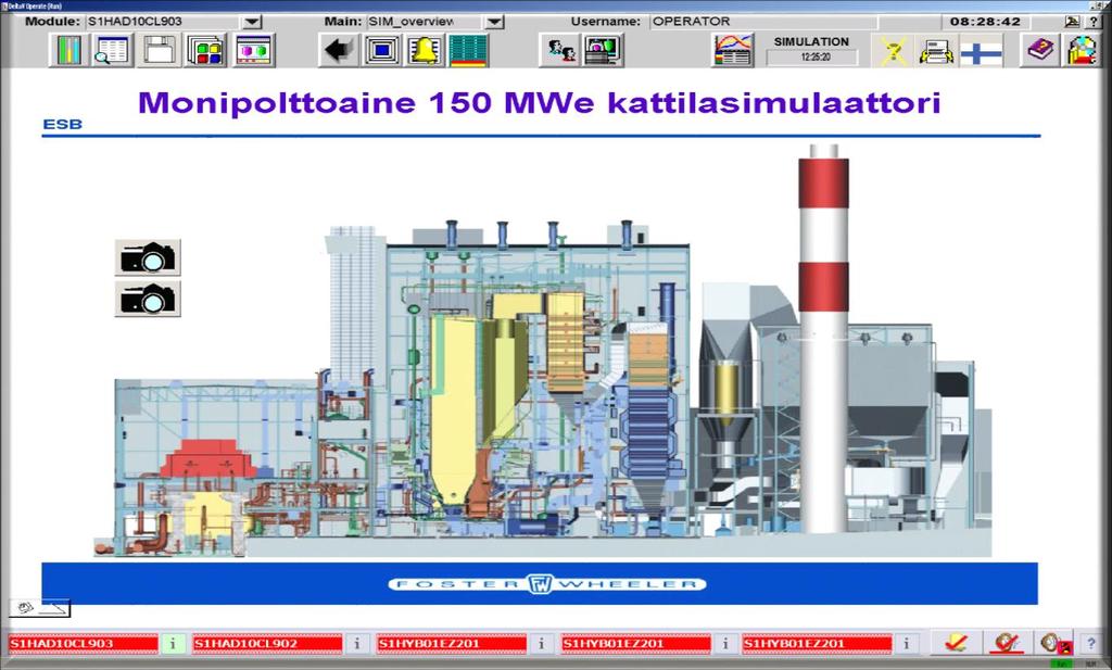 3. Toinen päivä Laitoksen käynnistys (Kylmäkäynnistys simulointi) Kuva 7 Simulointi ohjelman pääikkuna Lähdetään ohjelmaan tallennetusta simulaattoriohjelman valmiiksi tallennetusta