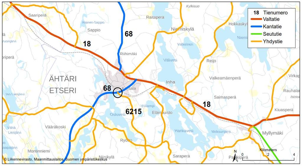 2.6. Kantatien 68, yhdystien 6215 ja Ostolantien liittymä Ähtärissä Liittymä sijoittuu kantatielle 68