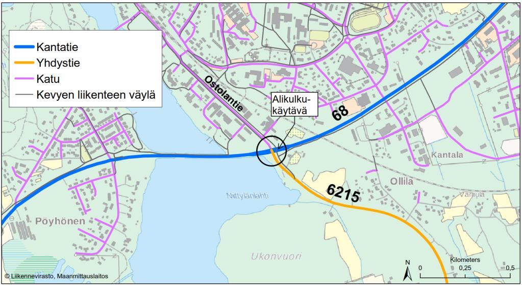 Liittymän pohjoinen sivusuunta on aikaisemmin ollut maantie, mutta se on muuttunut kaupungin