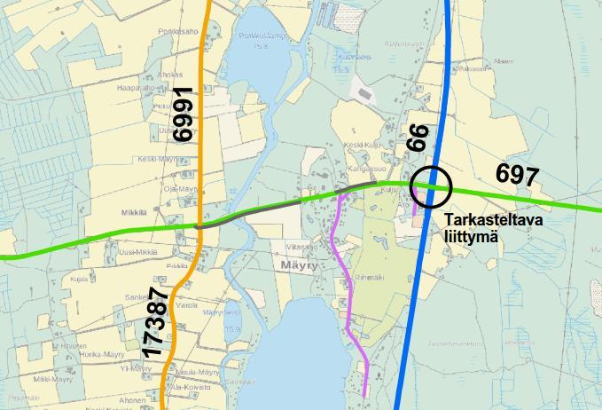 on = 0 ei = 2 Päätien suunta jatkuva = 0 Päätie epäjatkuva päättyy/alkaa = 4 Erikureitti Pääsuunnan nopeusrajoitus 80 km/h =1 60 km/h =3 Liittymä on nykyisin rakennetussa ympäristössä ei ole = 0 on =