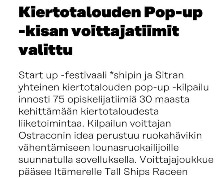 *ship Circular Economy pop up challenge bisnesideakilpailu opiskelijoille - Osana