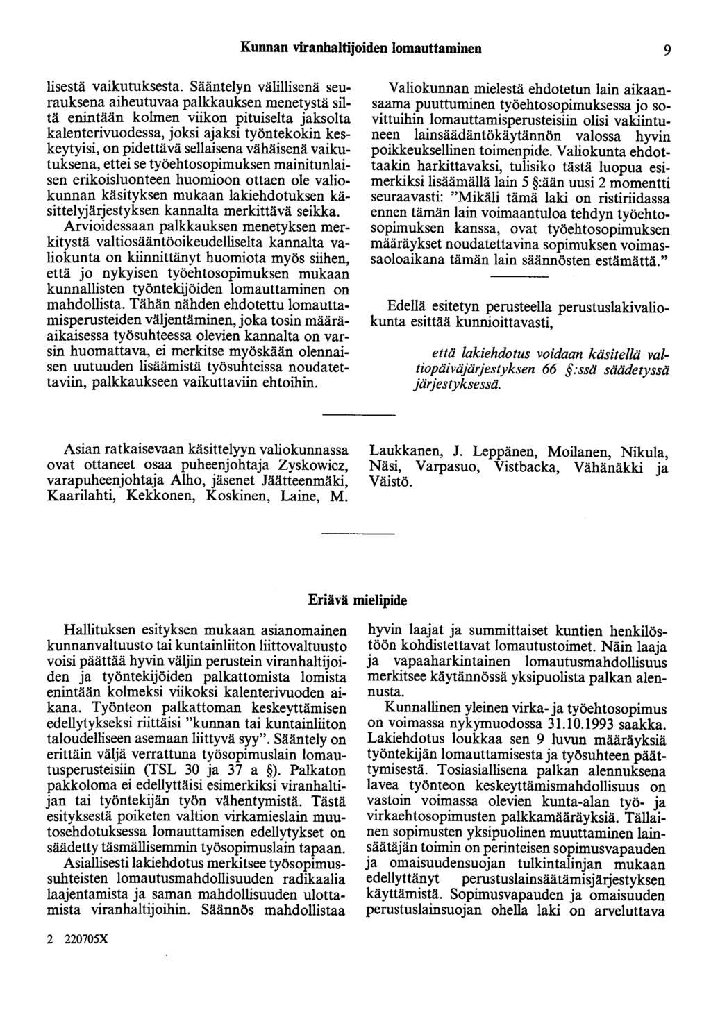 Kunnan viranhaltijoiden Iomauttaminen 9 lisestä vaikutuksesta.