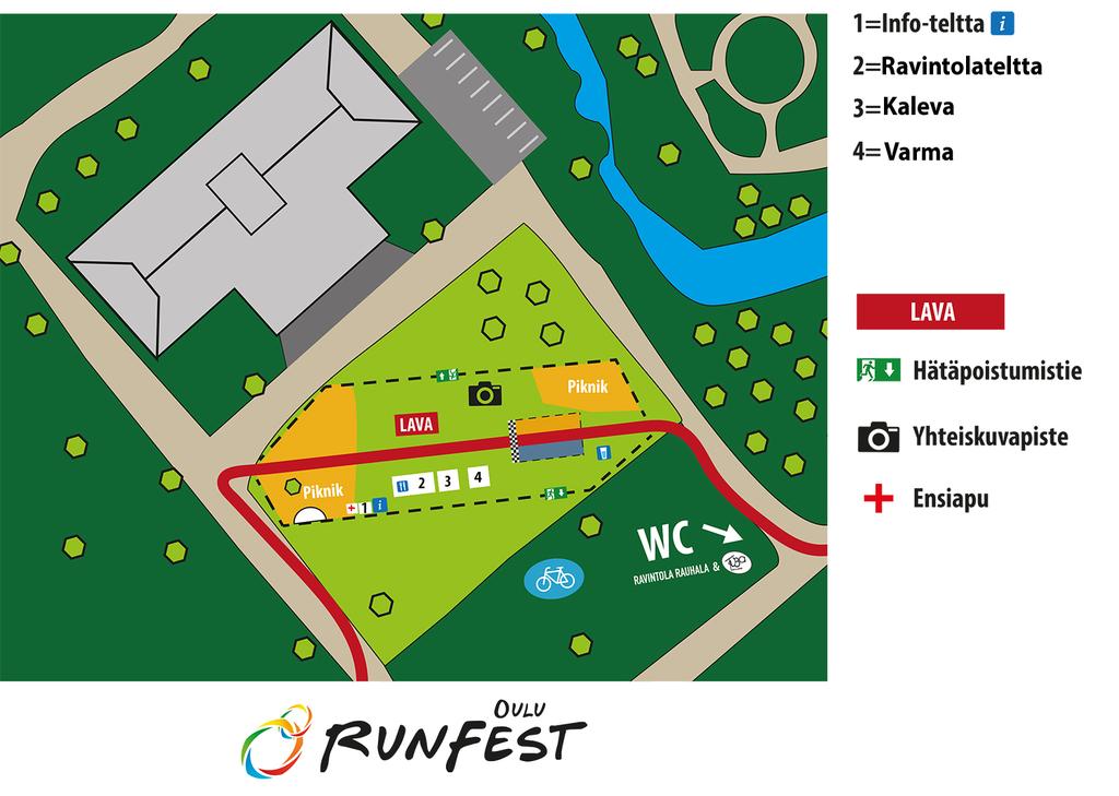 RunFest-kylä Tapahtuma-alue RunFestin varsinainen tapahtuma-alue eli RunFest-kylä sijaitsee Ainolan puistossa Pohjois-Pohjanmaan museon edestä.