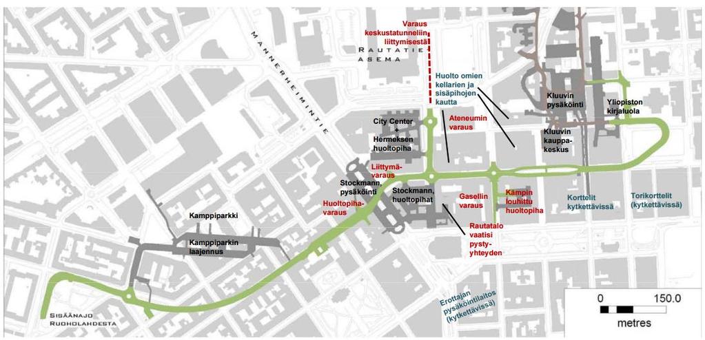 9 Pysäköinnin ongelmia syntyy Helsingissä huoltotunneleissa (kuva 3), joissa lastaus tai purkaus ruuhkautuu, koska laituriin pääsyä voi joutua odottamaan pitkään.