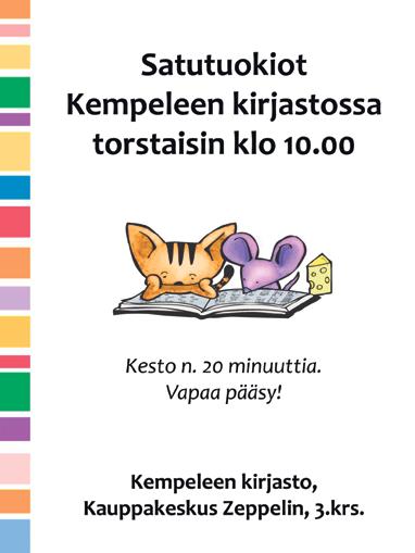 2017 kirjasto suljetaan jo klo 16.00 kunnan palomuuripäivitysten vuoksi! TIETOTORI LÄHIKIRJASTO- KOULUKIRJASTO Koulutie 4B, 90440 Kempele p. 044 497 2308 Sähköposti: tietotori@kempele.