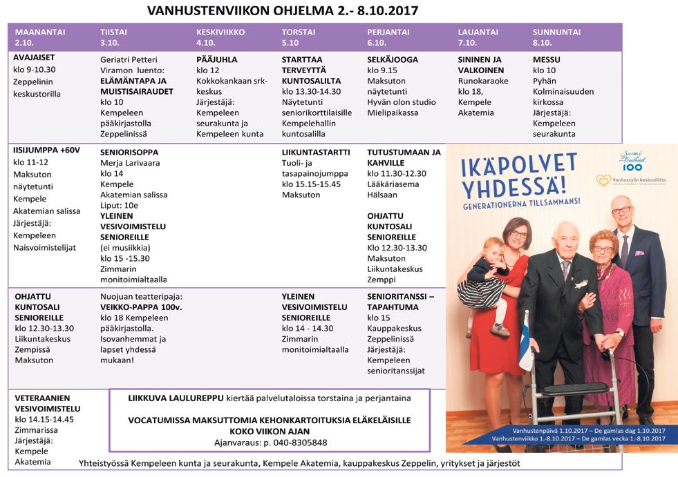 Kenestä Vuoden seniori Kempeleessä? Kempeleen kunnan seniorineuvosto on päättänyt järjestää Kempeleessä vuoden seniorin valinnan syksyllä 2017. Valinta julkistetaan 4.