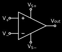 5 kan komponenttina. Operaatiovahvistimen tarkoituksena on vahvistaa kahden sisääntulon välistä jännitettä tietyllä vahvistinkertoimella A.