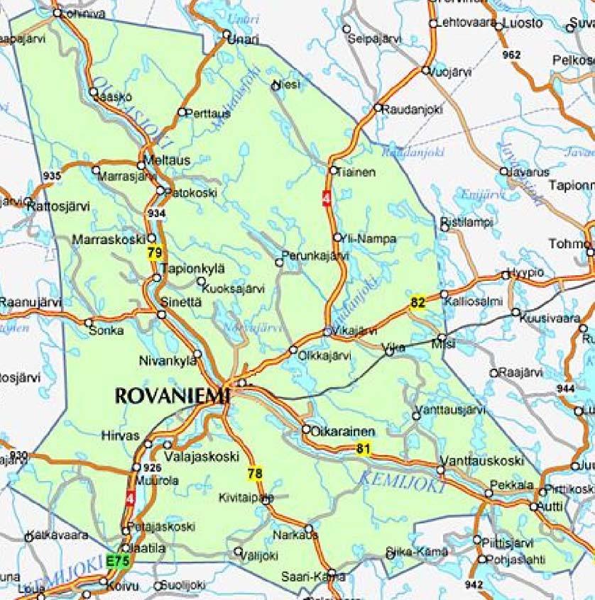 LIIKENNEYMPÄRISTÖ ROVANIEMELLÄ Rovaniemi sijaitsee napapiirin molemmin puolin. Rovaniemen asutus on keskittynyt isolta osin Kemi- ja Ounasjokien varsille.