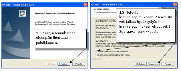 1 of 18 Yksittäisasennus eli perusasennus Prinetin asentaminen itsenäiseksi ohjelmaksi pitää sisällään seuraavat toimenpiteet: 1. 2. 3.