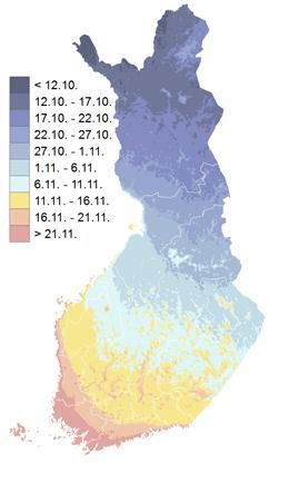 Talvi alkaa eri aikaan etelässä ja pohjoisessa Terminen talvi alkaa, kun vuorokauden keskilämpötila laskee pysyvästi nollan alapuolelle.