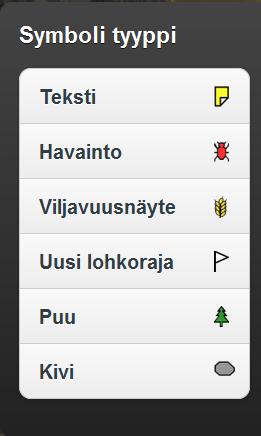 5 / 7 26.8.2016 12:44 Kommenttiteksti Lisätään teksti ja tallennetaan Viljavuusnäytteen sijainti, paikkamerkki Lisätään symboli ja tallennetaan.