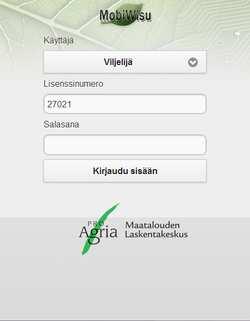 1 / 3 26.8.2016 12:43 Kirjautuminen Kirjauduttaessa käytetään samaa lisenssinumeroa ja salasanaa kuin WebWisussa (ja Tuottopehtorissa).