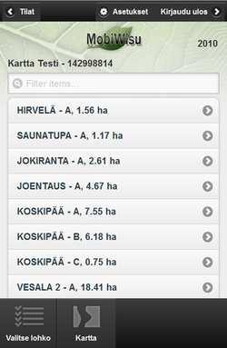 1 / 2 26.8.2016 12:43 Lohkoluettelo Kasvulohkoluettelosta valitaan lohko, jolle kirjauksia tehdään.