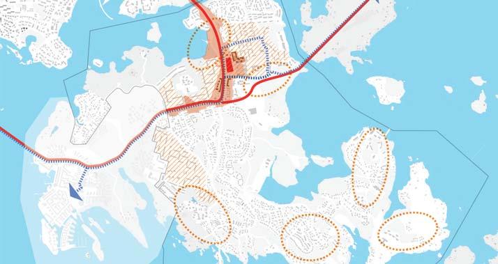 Uusi liikekeskus rakentuu nykyisen kupeeseen ja alueen keskustaa täydennysrakennetaan ja ympäristön laatua kohennetaan.