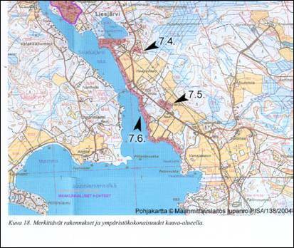 Metsäoppilaitoksesta mainitaan 1950-luvun laitosrakennukset. Maakuntakaavassa (lila) ja J. Närhen inventoinnissa (vaaleanpunainen)esille nostetut merkittävät kohteet ja ympäristökokonaisuudet.