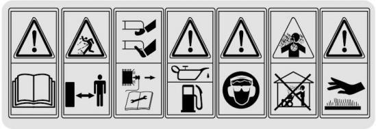 Förklaring av symboler: B1 B2 B3 B4 B5 B6 B7 B1: Läs bruksanvisningen noga för användning. B2: Håll andra personer borta från riskområdet. B3: Risk för skador på händer och fötter.