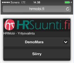 HRMobi Kirjautuminen HRMobiin tapahtuu suoraan selaimelta, osoitteeseen: hrmobi.