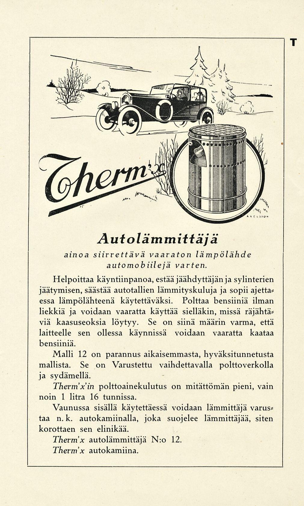 T Autolämmittäjä ainoa siirrettävä vaaraton lämpölähde automobiileja varten.