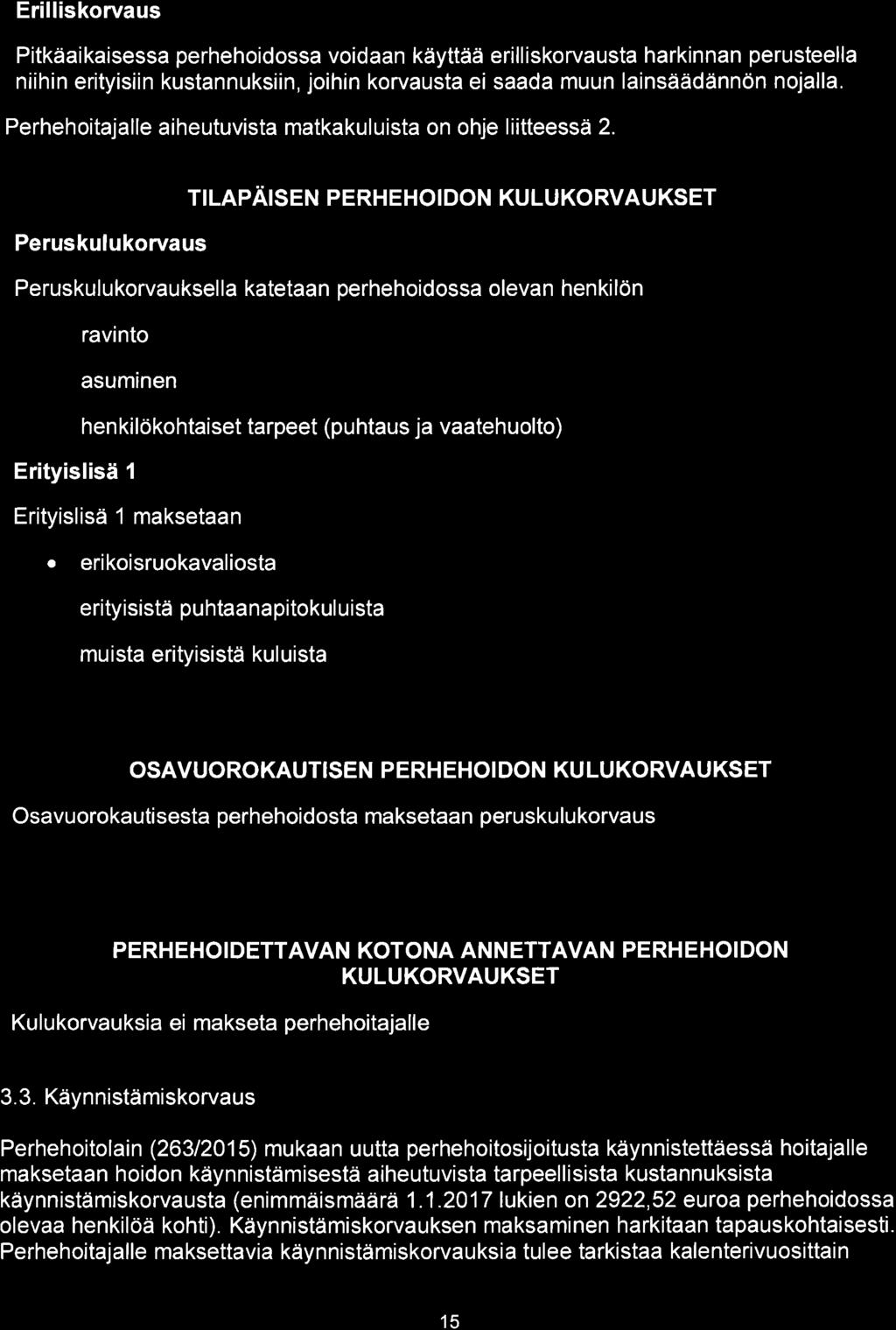 Erilliskorvaus Pitkäaikaisessa perhehoidossa voidaan käyttää erilliskorvausta harkinnan perusteella niihin erityisiin kustannuksiin, joihin korvausta ei saada muun lainsäädännön nojalla.