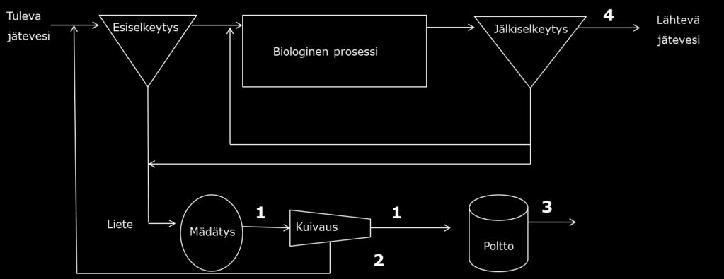 Varsinkin biologisen fosforinpoiston ja mädätyksen jälkeen rejektivedessä on suuria pitoisuuksia fosforia. Fosforin talteenotto rejektivesistä voidaan puhdistusprosessissa sijoittaa kohtaan 2 (kuva 4.