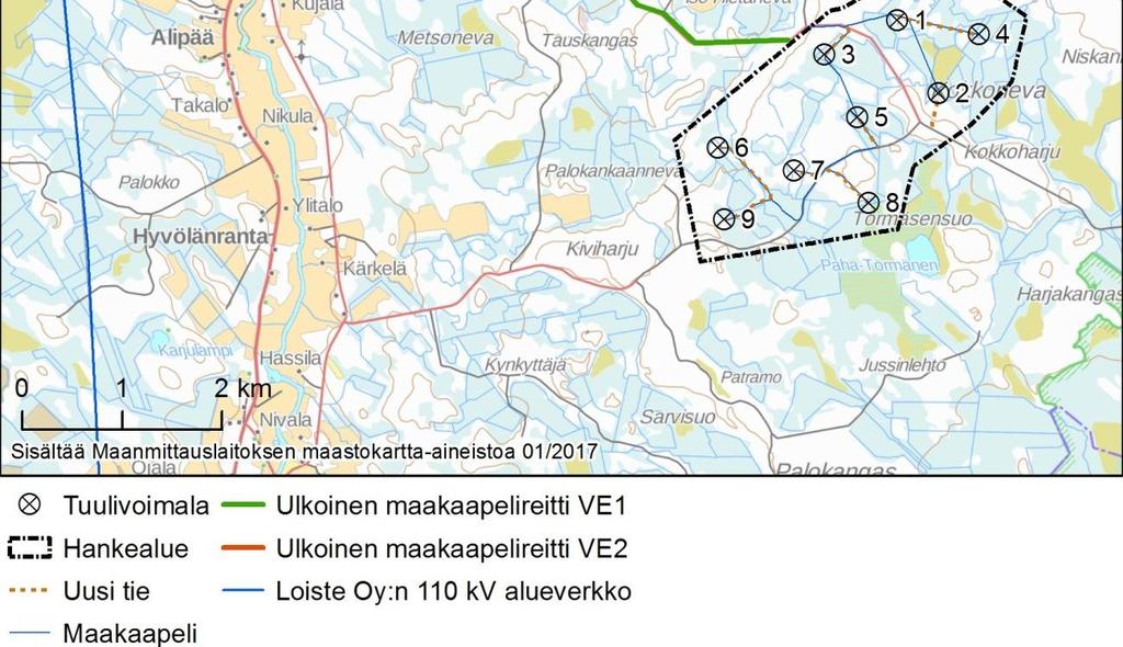 Maakaapelille on tässä vaiheessa kaksi vaihtoehtoista reittiä, jotka eroavat Sorvonkankaantien ja Rasinperäntien risteyksessä (Kuva 2-10).