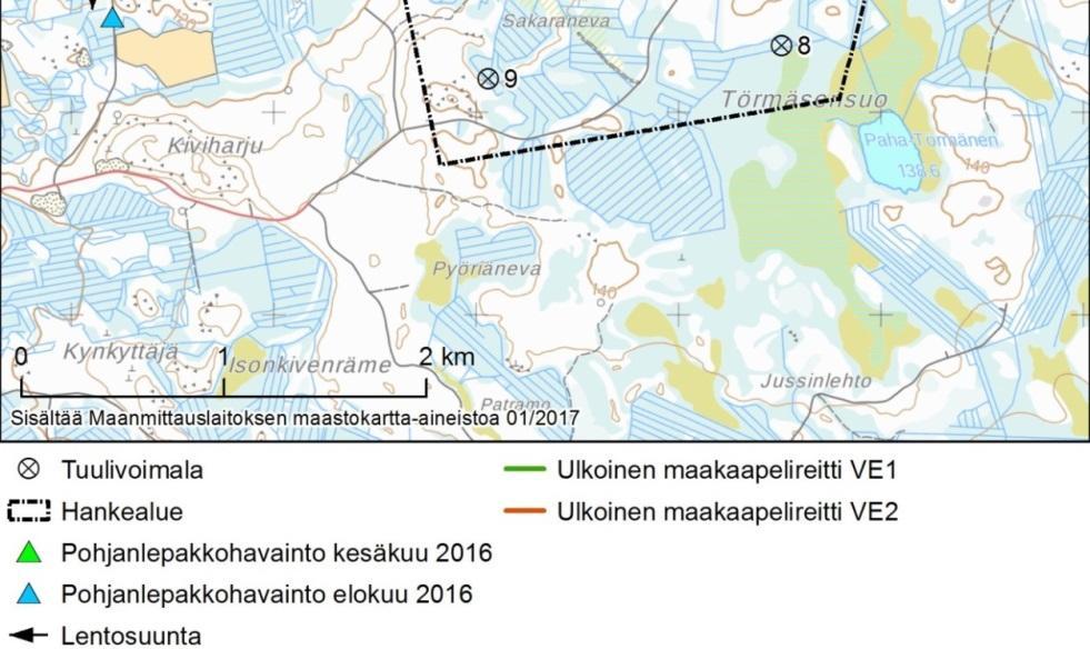 Lämpötila oli yöllä molempien kartoituksien aikaan noin +15 C, kesäkuussa lämpötila laski yön aikana +12 C:seen. Taivas oli molempien kartoitusöiden aikaan selkeä. Taulukko 4-1.
