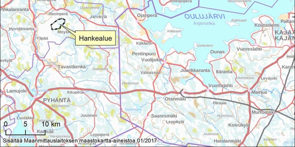 Hankealue sijaitsee noin 11 kilometrin etäisyydellä Kestilän kuntataajaman kaakkoispuolella
