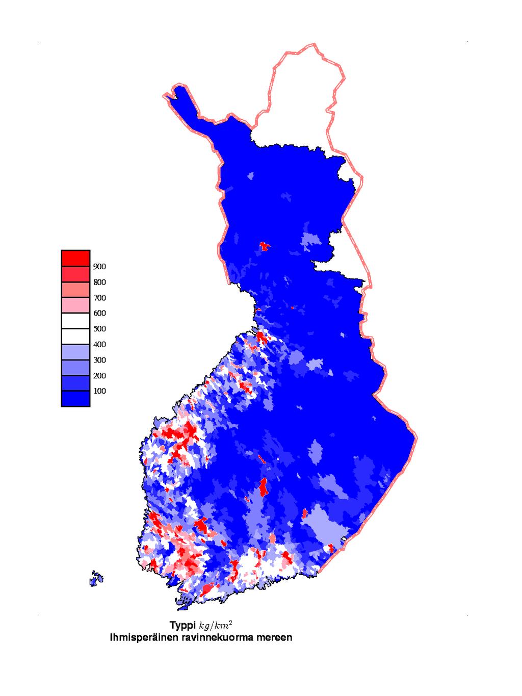 Vesistöjen typpikuormasta mereen päätyvä osuus (vasen) ja