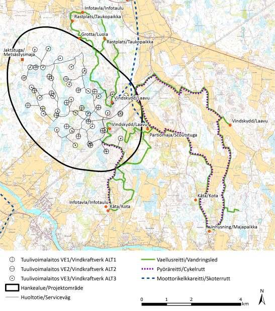 Hankealueella on useita geokätköjä ja siellä harrastetaan myös maastopyöräilyä. Hankealueen länsiosaan ulottuu Wasa Snowmobile ry:n ylläpitämä moottorikelkkareitti.