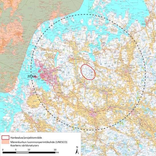 10.4.3.2 Luonnonsuojelualueet, suojeluohjelmien alueet ja muut merkittävät luontokohteet Hankealueelle tai sen välittömään läheisyyteen ei sijoitu luonnonsuojelualueita.