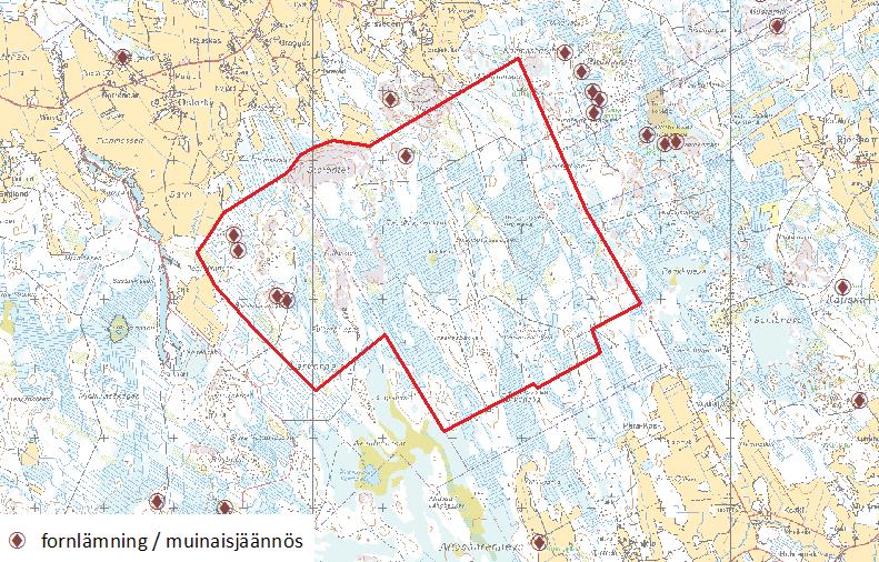 Suojelukohteet ja muut arvokkaat alueet Museoviraston muinaisjäännösrekisterin mukaan