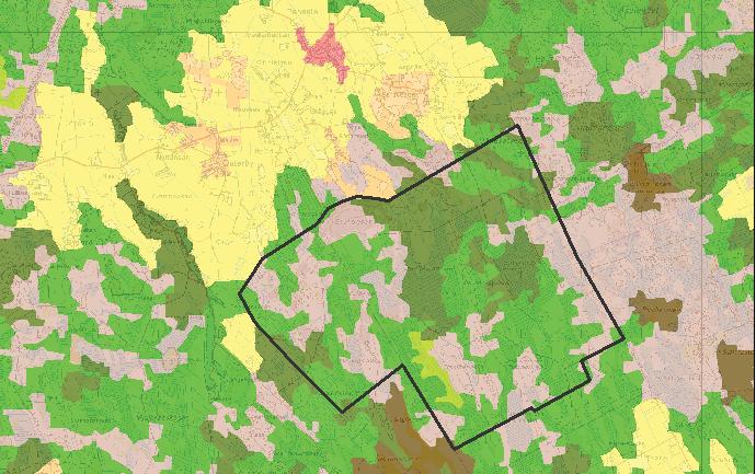 nykytila Alue on pääosin normaalissa maa- ja metsätalouskäytössä. Kuva 3. Corine-aineisto suunnittelualueen maankäytöstä.