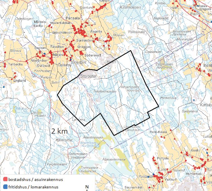 FCG SUUNNITTELU JA TEKNIIKKA OY 20.8.2014 Osallistumis- ja arviointisuunnitelma 6 (16) Kuva 4. Suunnittelualueen sijainti suhteessa rakennuskantaan.