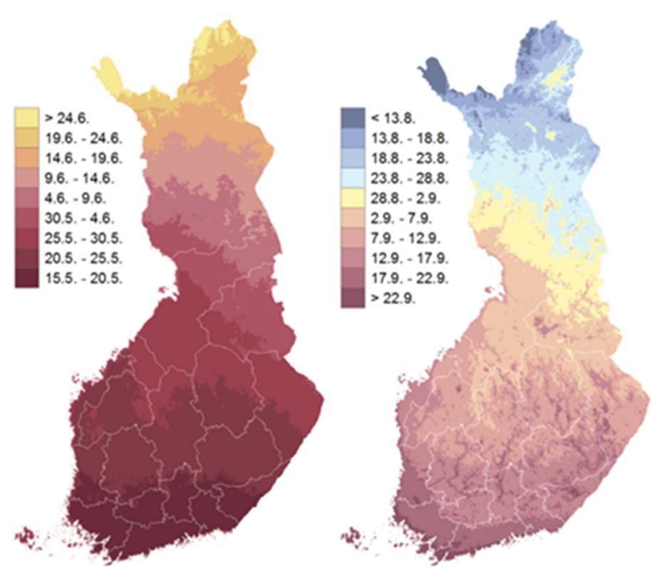 FCG SUUNNNITTELU JA TEKNIIKKA OY Raportti 11 (62) havaintokertaa), 2011-2014 (7646 havaintokertaa) ja 2015 (8624 havaintokertaa). Ko. jaksoilta esitettiin samat asiat kuin em. koko aineistosta. 5.1.7 Tarkastelu vuodenajan mukaan Aineiston vuodenaikaisjako tehtiin termisen vuodenajan mukaan.