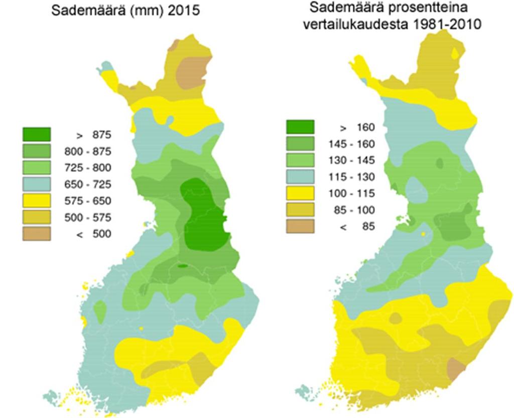 FCG SUUNNNITTELU JA TEKNIIKKA OY Raportti 54 (62) ko. yksittäisten vuosien hydrologiset olosuhteet vaikuttivat voimakkaasti saatuihin tuloksiin. Vuosi 2015 oli ennätyksellisen lämmin.