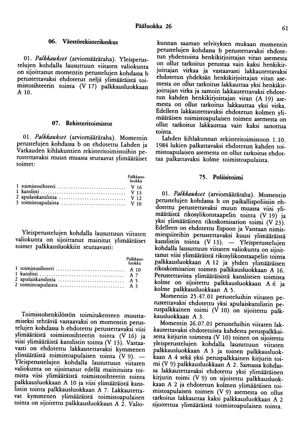 Pääluokka 26 61 06. Väestörekisterikeskus 01. Palkkaukset (arviomääräraha).