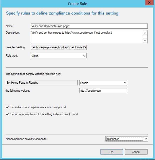 Tässä tapauksessa Configuration Item määritetään tarkistamaan päätelaitteen rekisteriavaimet ja muokkaamaan niitä