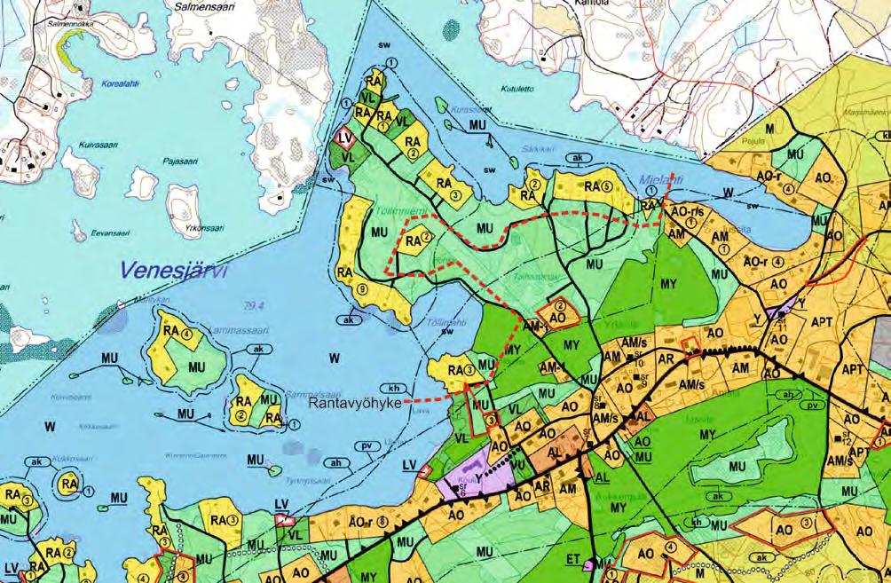 Kaavoituksen yhteydessä on määritelty Töllinniemen rantavyöhyke. Töllinniemi sijaitsee keskeisellä kyläalueella.