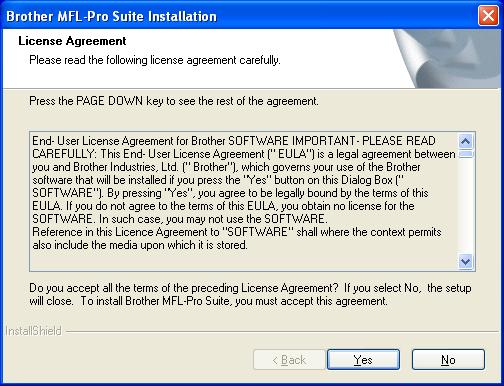 Vaihe 2 Windows 98:n/98SE:n/Me:n/2000 Professionalin/XP:n käyttäjät D Kun Brother Software License Agreement