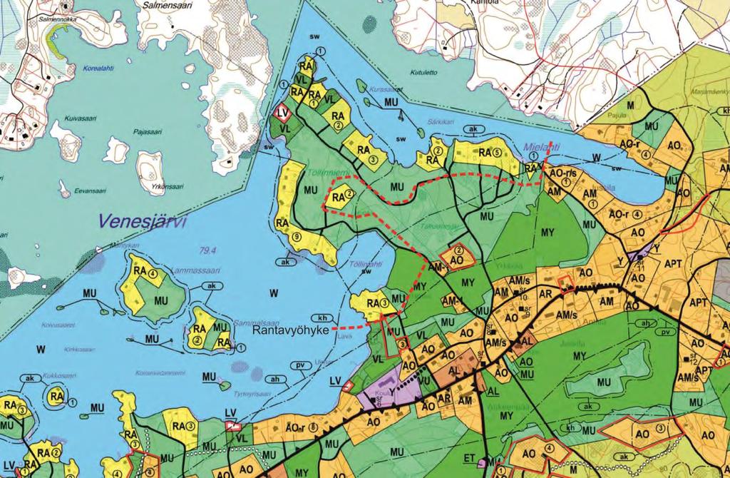 Rantavyöhykkeen sijainti töllinniemen alueella. 4.2. Palvelut Venesjärven kyläalueella on hyvät palvelut. Kylästä löytyy kauppa, ravintola, koulu ja parturi.